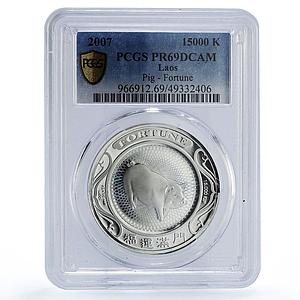 Laos 15000 kip Year of the Pig Fortune Lunar Calendar PR69 PCGS silver coin 2007