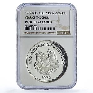 Costa Rica 100 colones UNICEF Save the Children Child Year PF68 NGC coin 1979