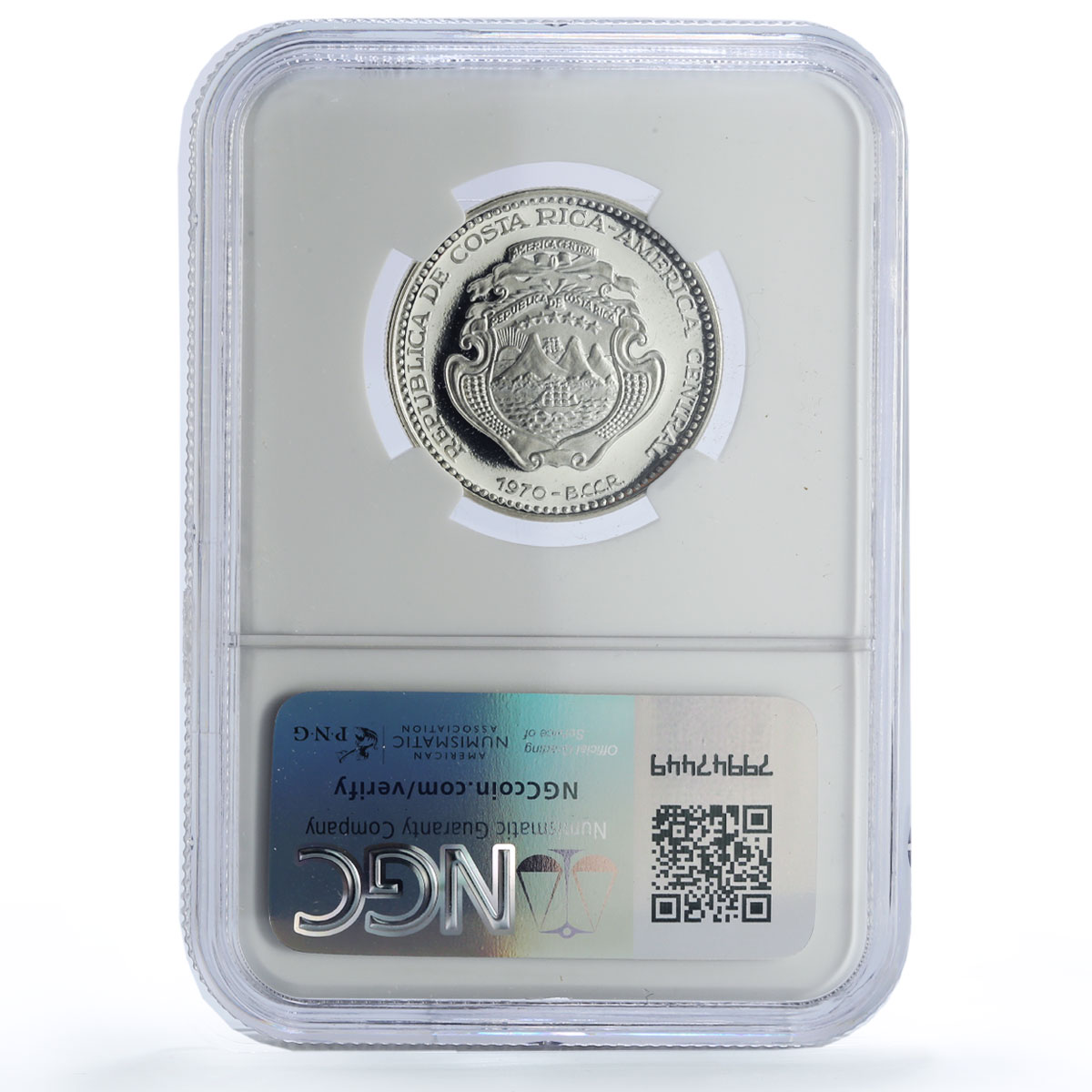 Costa Rica 5 colones New Carthage Coronado 1000 in Oval PF69 NGC Ag coin 1970