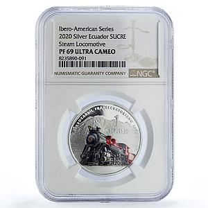 Ecuador 1 sucre Steam Locomotive Ibero-American Trains PF69 NGC silver coin 2020