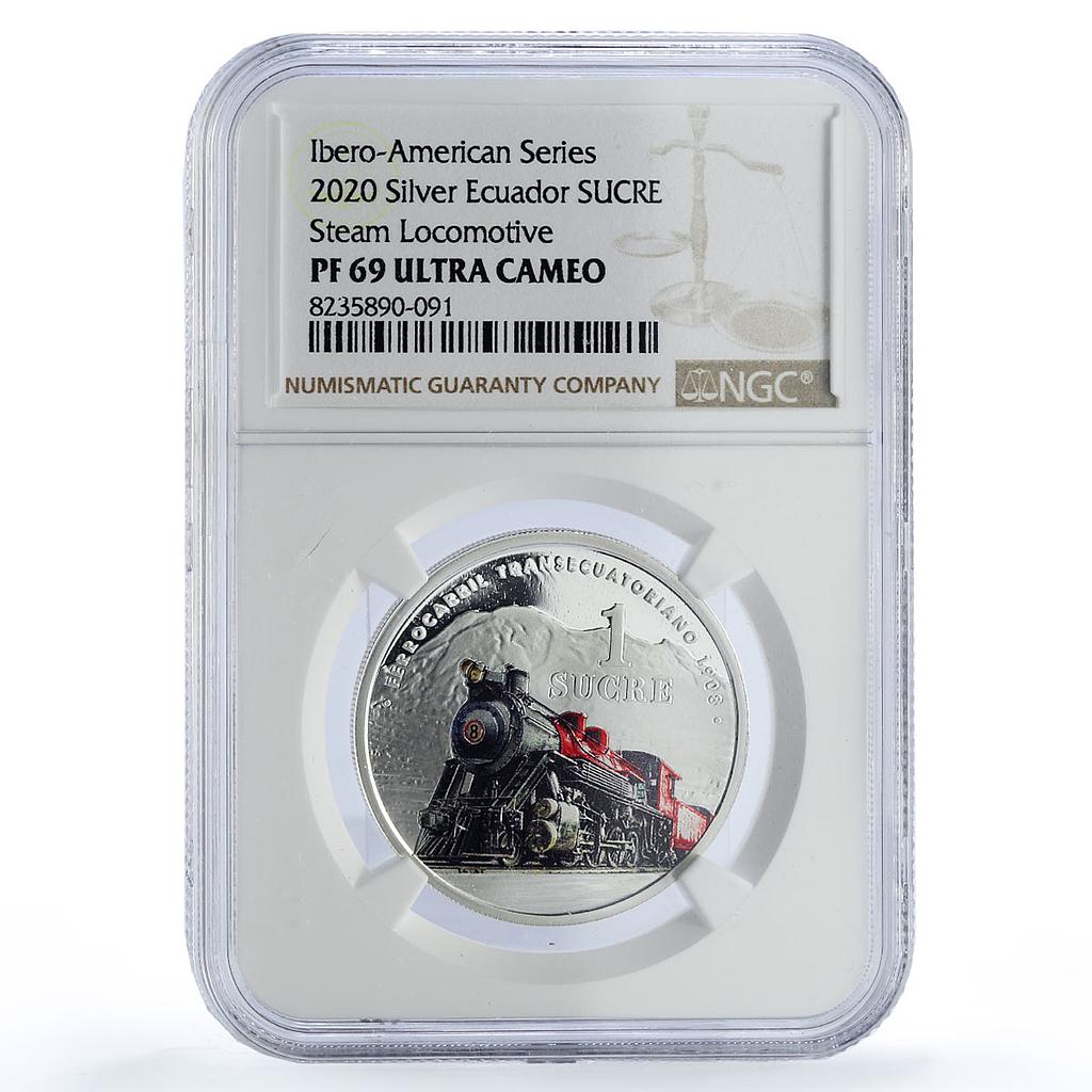Ecuador 1 sucre Steam Locomotive Ibero-American Trains PF69 NGC silver coin 2020