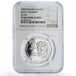 Panama 1 balboa John F Kennedy History Politics PF68 NGC silver coin 1988