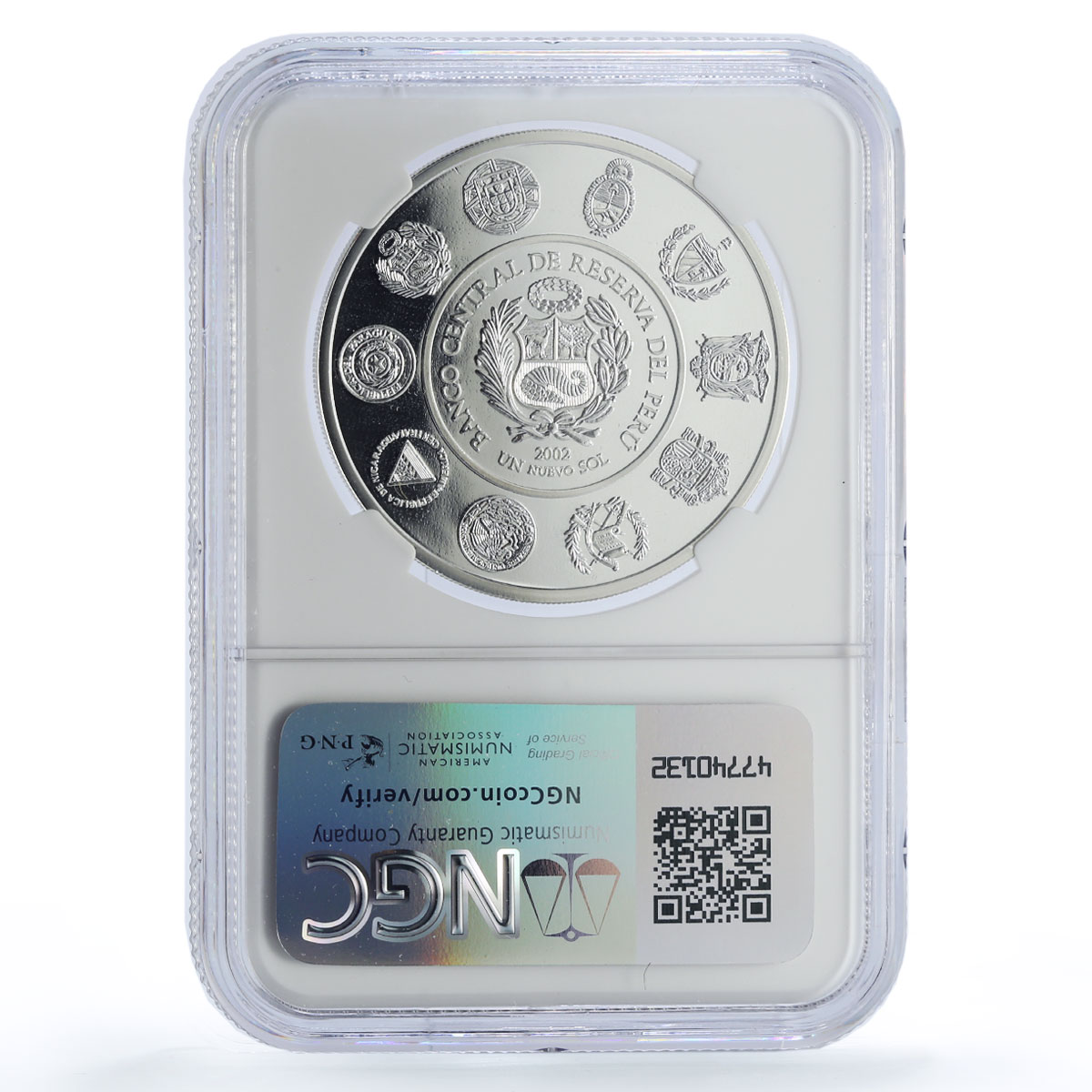 Peru 1 sol Caballito Totora Ceramics Ibero-American PF69 NGC silver coin 2002
