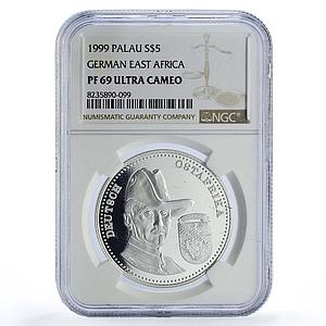 Palau 5 dollars German East Africa Elephant History PF69 NGC silver coin 1999