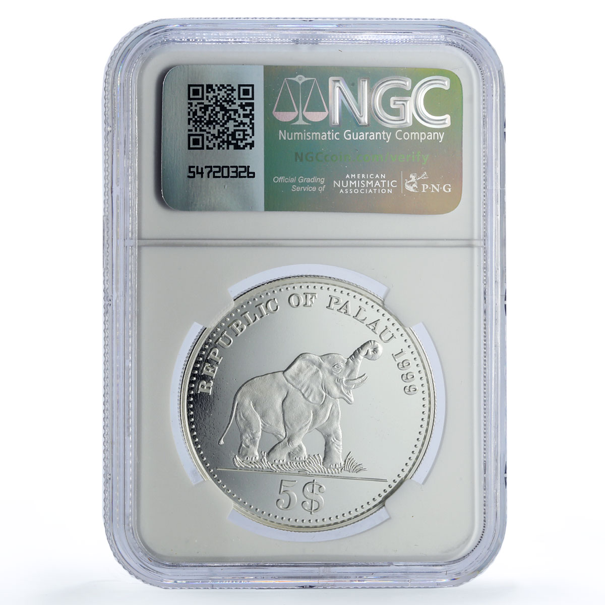 Palau 5 dollars German East Africa Elephant History PF69 NGC silver coin 1999