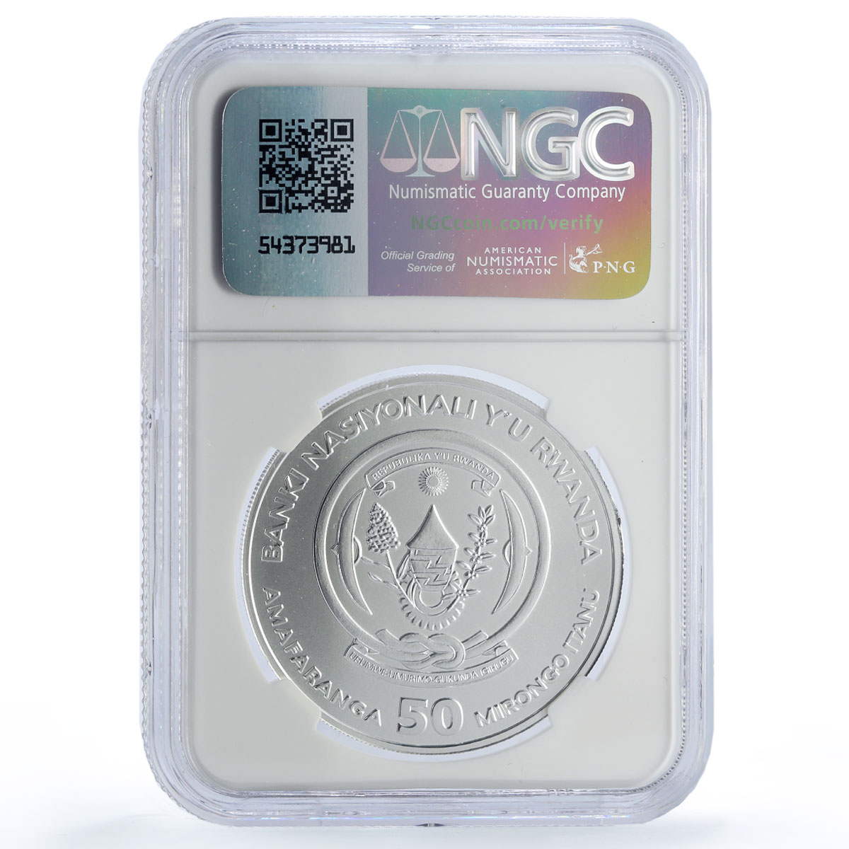 Rwanda 50 francs Gorilla African Ounce Fauna Gilt MS69 NGC silver coin 2008