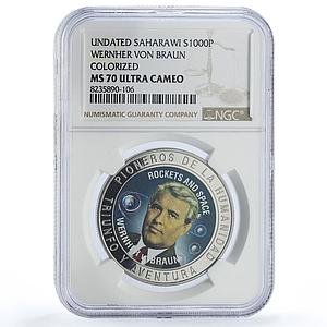 Saharawi 1000 pesetas Wernher von Braun Rockets Space MS70 NGC CuNi coin 1997