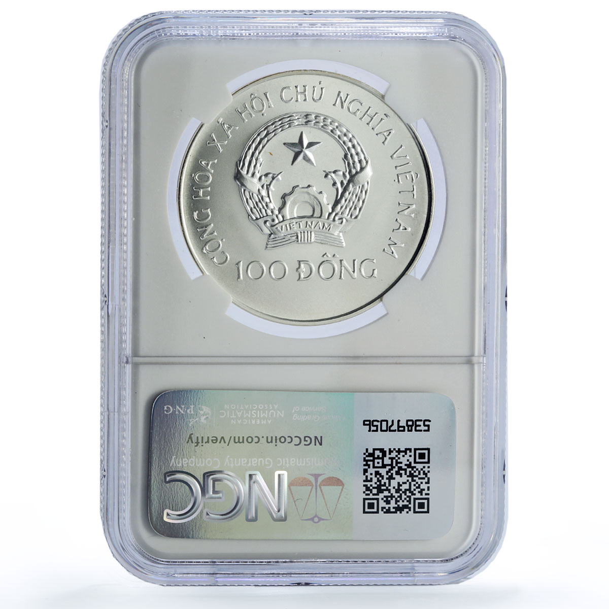 Vietnam 100 dong Dragon Boat Ship History Seafaring MS69 NGC silver coin 1988