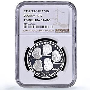 Bulgaria 10 leva Cosmonauts Intercosmos Space PF69 NGC silver coin 1985