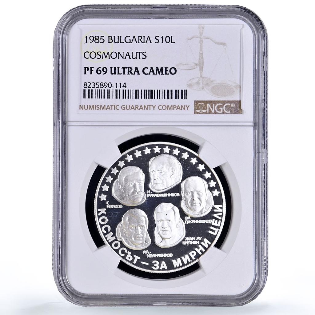 Bulgaria 10 leva Cosmonauts Intercosmos Space PF69 NGC silver coin 1985