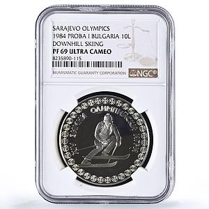 Bulgaria 10 leva Skiing Probe I Pattern Olympics PF69 NGC CuNi coin 1984
