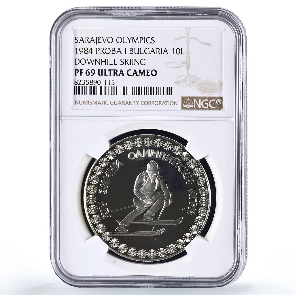 Bulgaria 10 leva Skiing Probe I Pattern Olympics PF69 NGC CuNi coin 1984
