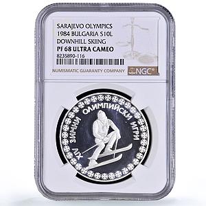Bulgaria 10 leva Skiing Sarajevo Olympic Games Sports PF68 NGC silver coin 1984