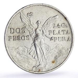 Mexico 2 pesos Independence Centennial Libertad KM-462 silver coin 1921