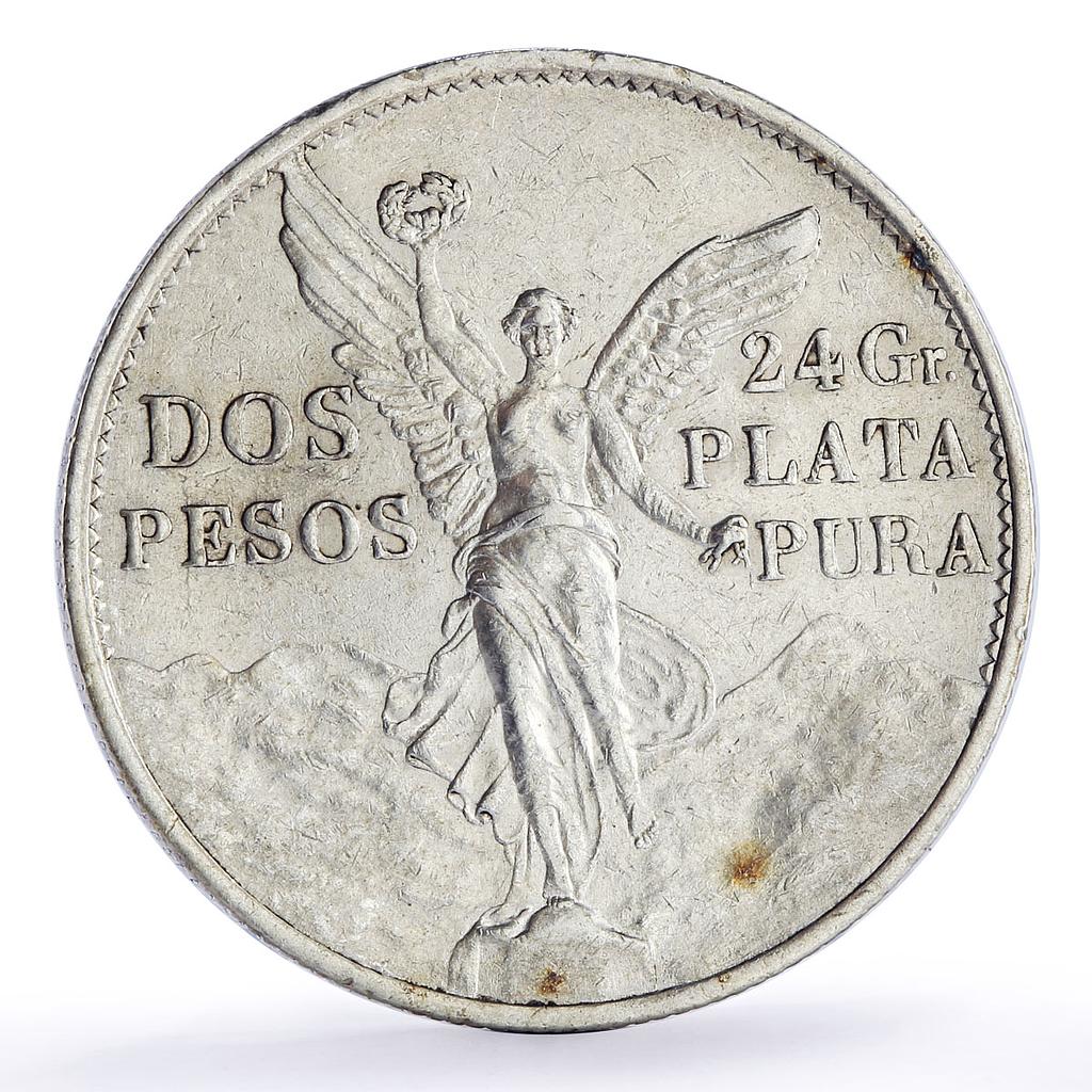 Mexico 2 pesos Independence Centennial Libertad KM-462 silver coin 1921