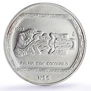 Mexico 5 pesos Palma Con Cocodrilo Precolombina Veracruz silver coin 1993