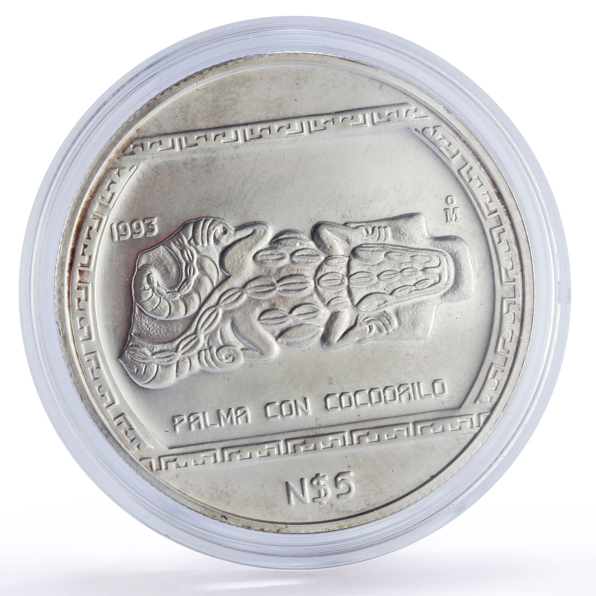 Mexico 5 pesos Palma Con Cocodrilo Precolombina Veracruz silver coin 1993