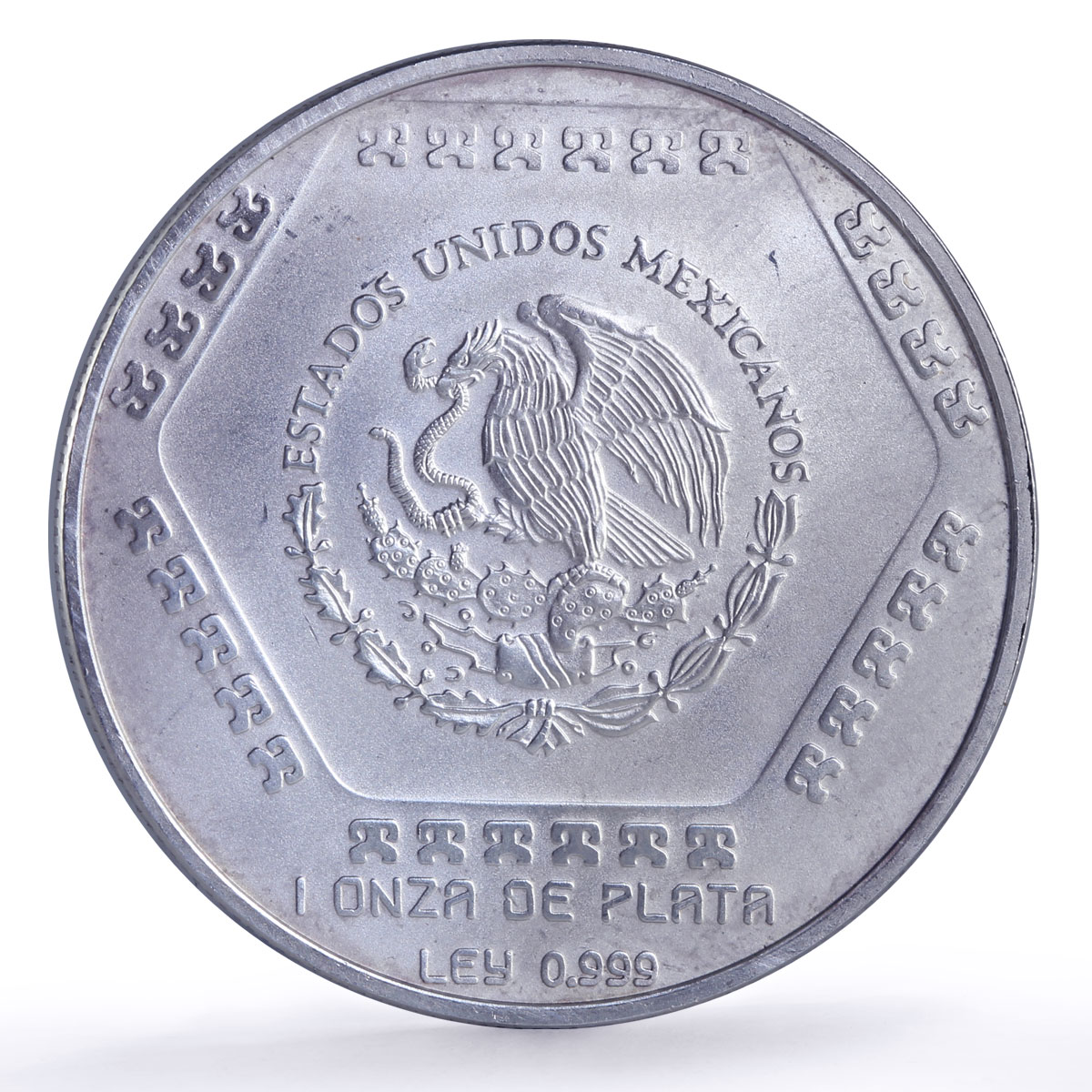 Mexico 5 pesos Mascaron Del Dios Chaac Precolombina Maya silver coin 1994