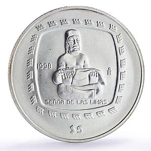 Mexico 5 pesos Senor De Las Limas Precolombina Olmec silver coin 1998