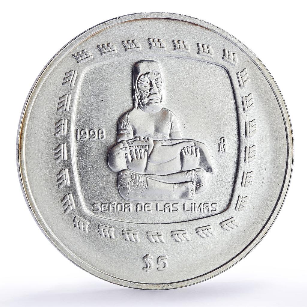 Mexico 5 pesos Senor De Las Limas Precolombina Olmec silver coin 1998