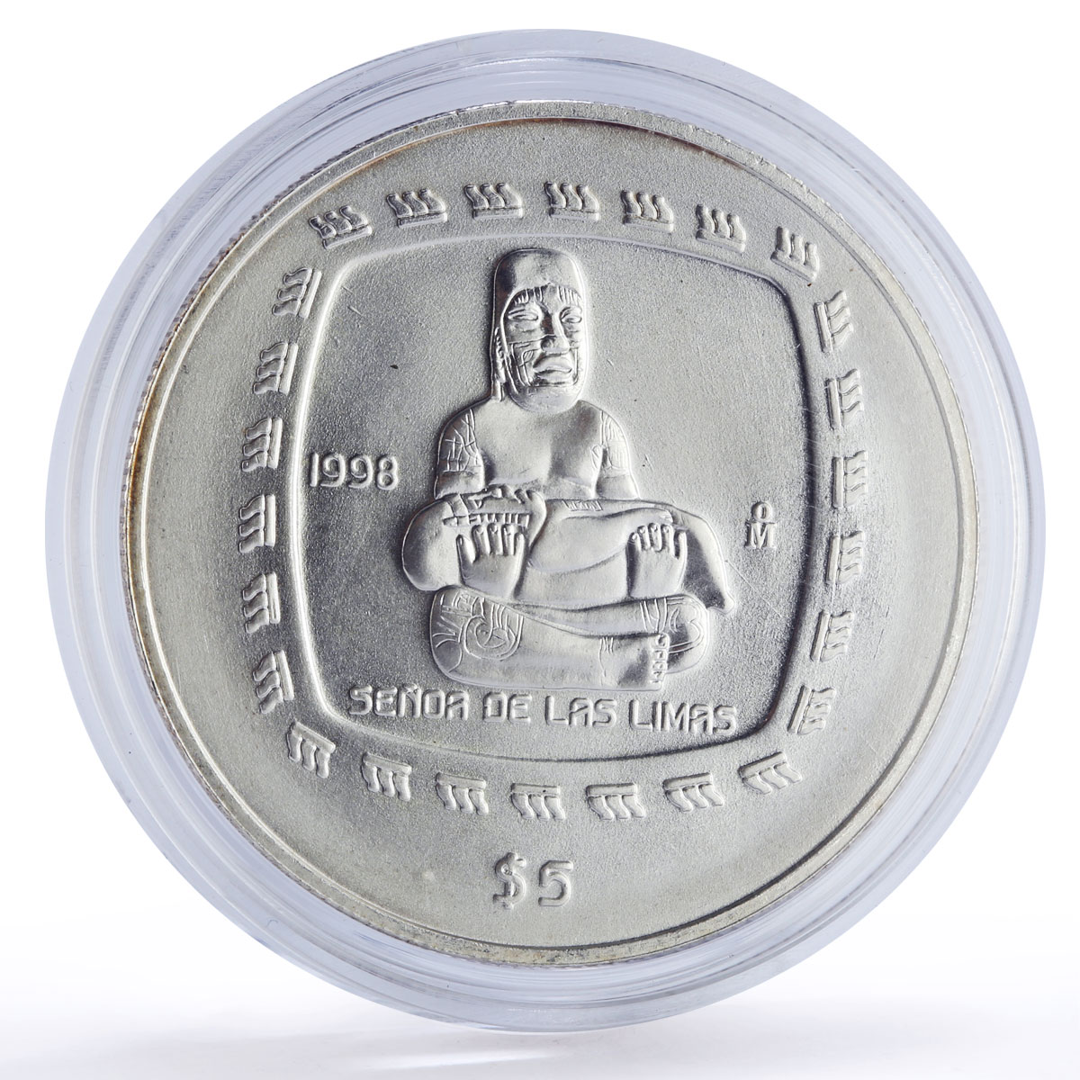 Mexico 5 pesos Senor De Las Limas Precolombina Olmec silver coin 1998