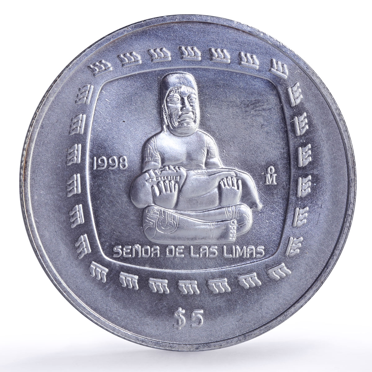 Mexico 5 pesos Senor De Las Limas Precolombina Olmec silver coin 1998