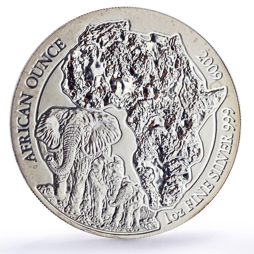Rwanda 50 francs Elephant African Ounce Fauna Matte silver coin 2009