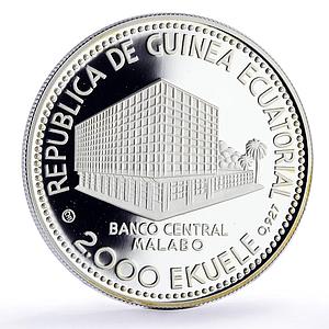 Equatorial Guinea 2000 ekuele Tiger Wildlife Fauna proof silver coin 1980