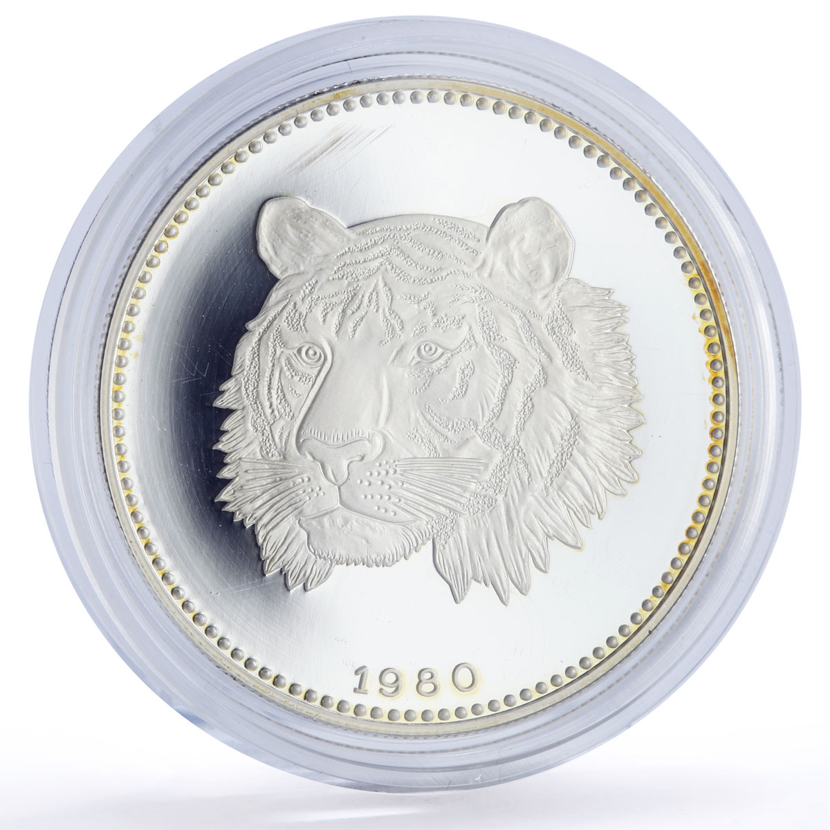 Equatorial Guinea 2000 ekuele Tiger Wildlife Fauna proof silver coin 1980