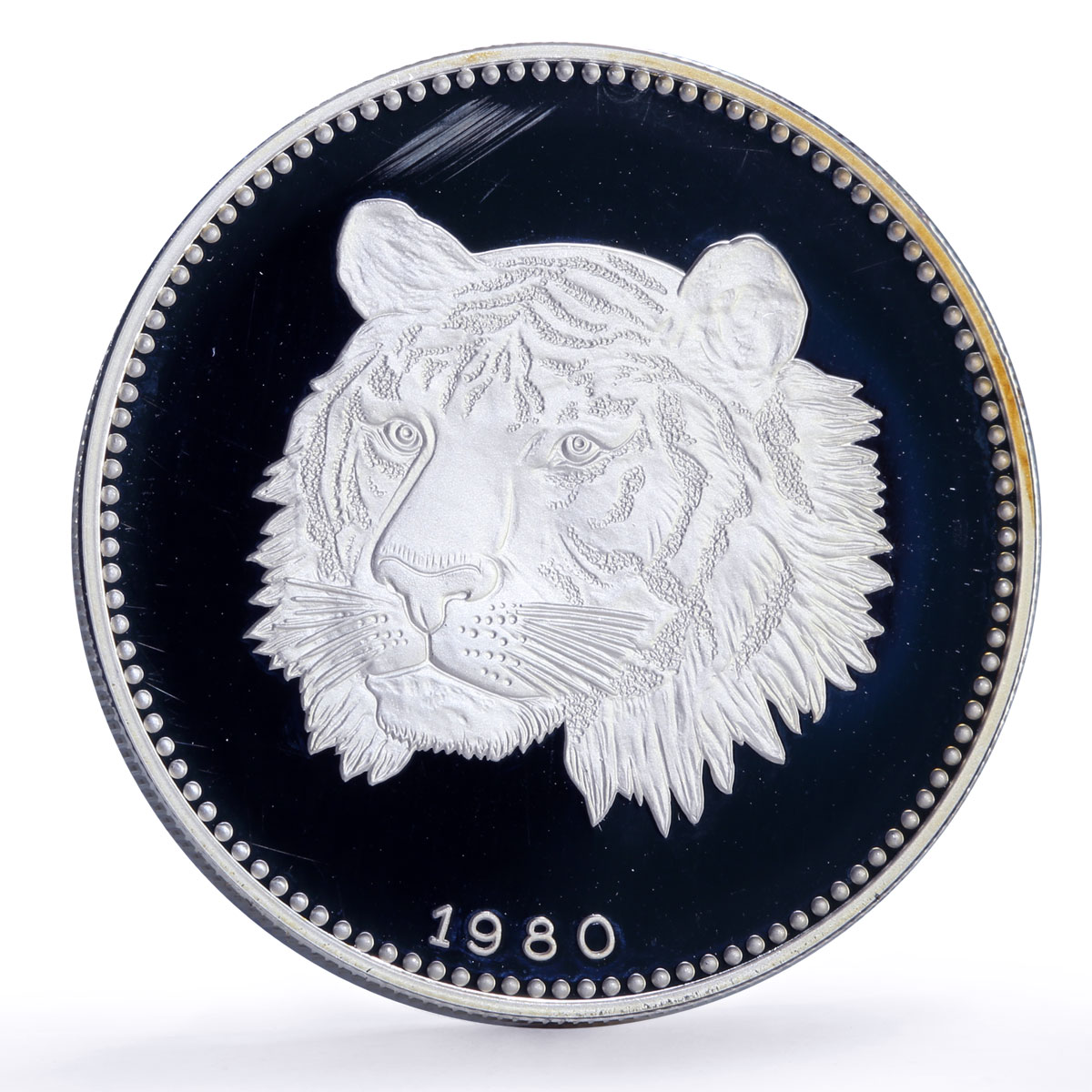 Equatorial Guinea 2000 ekuele Tiger Wildlife Fauna proof silver coin 1980