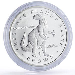Isle of Man 1 crown Iguanodon Preserve Planet Earth Dinosaurs silver coin 1993