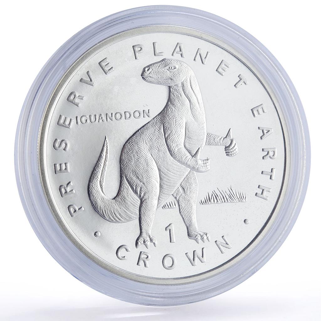 Isle of Man 1 crown Iguanodon Preserve Planet Earth Dinosaurs silver coin 1993