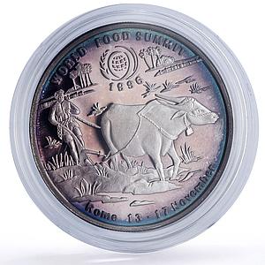 Laos 50 kip FAO World Food Day Rome Summit Farmer Ox Bull proof silver coin 1996