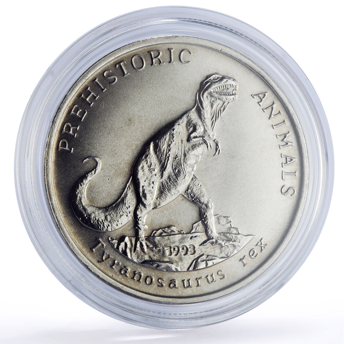 Laos 10 kip Tyrannosaurus Rex Prehistoric Animals Dinosaurs CuNi coin 1993