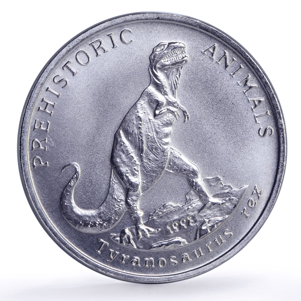 Laos 10 kip Tyrannosaurus Rex Prehistoric Animals Dinosaurs CuNi coin 1993