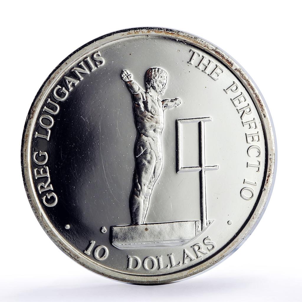 Marshall Islands 10 dollars Louganis Perfect 10 Diving Sports silver coin 1988