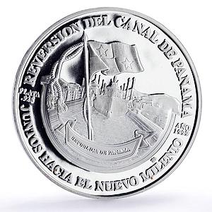 Panama 10 balboas Canal Transfer Moscoso Ship Politics proof silver coin 1999