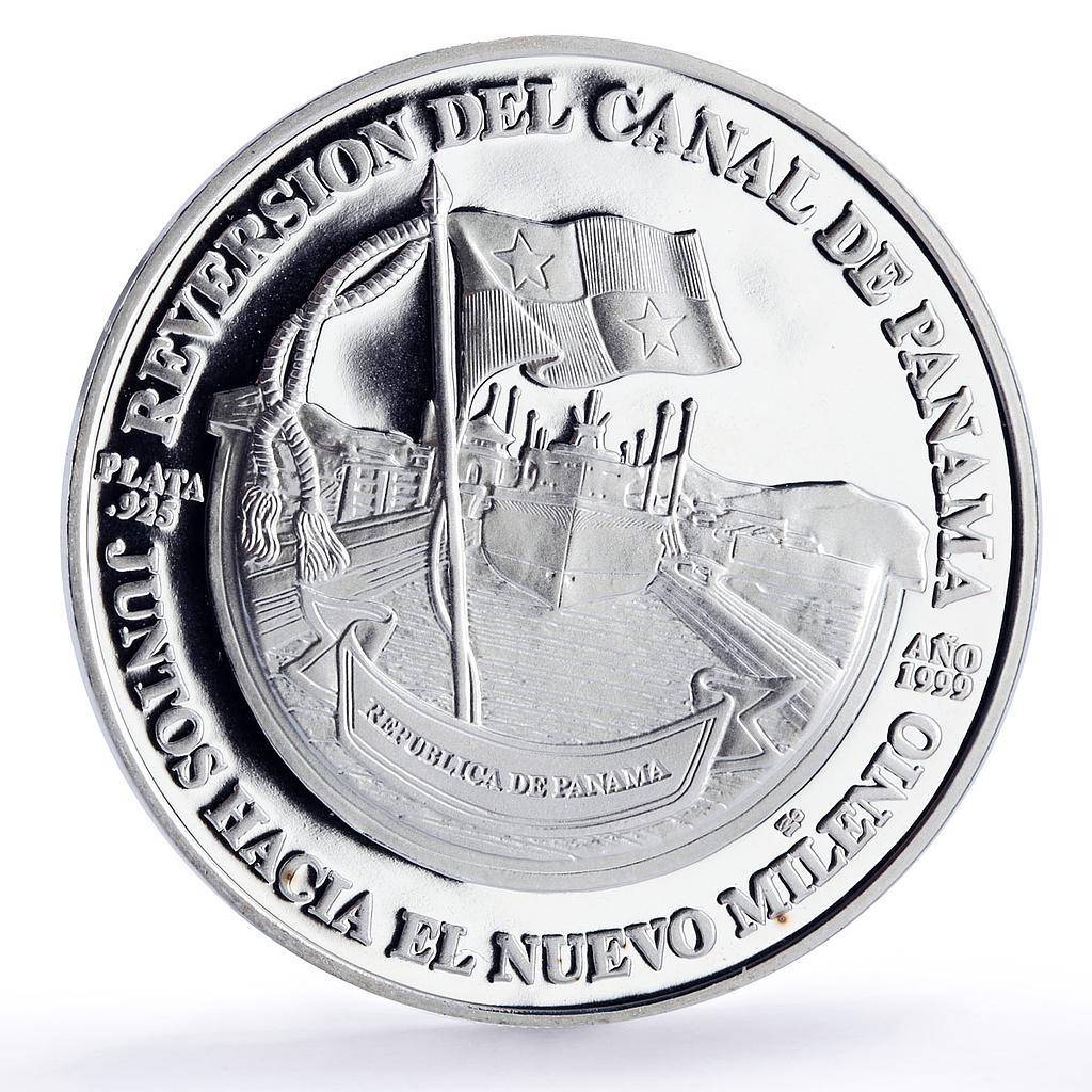 Panama 10 balboas Canal Transfer Moscoso Ship Politics proof silver coin 1999