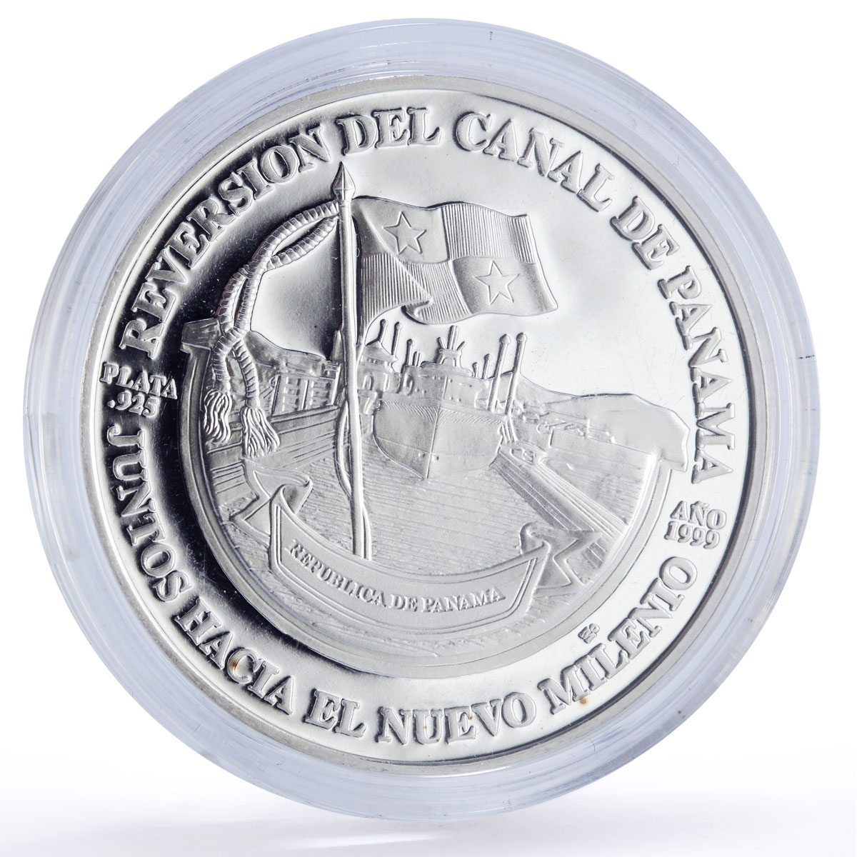 Panama 10 balboas Canal Transfer Moscoso Ship Politics proof silver coin 1999