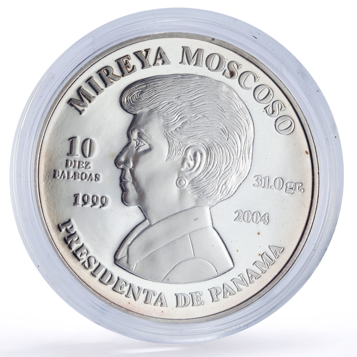 Panama 10 balboas Canal Transfer Moscoso Ship Politics proof silver coin 1999