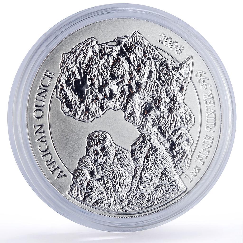 Rwanda 50 francs Gorilla African Ounce Fauna Matte silver coin 2008