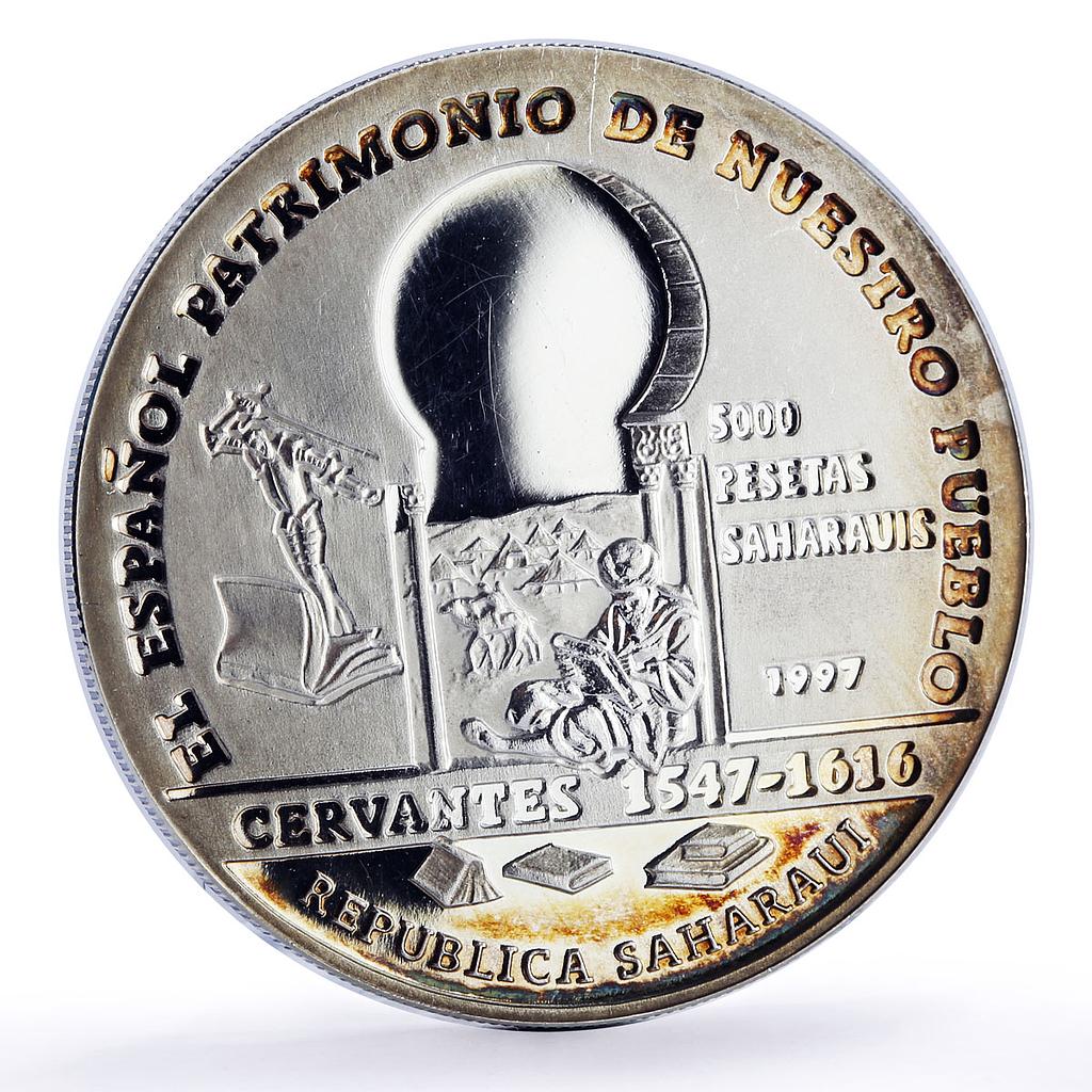 Saharawi 5000 pesetas Cervantes Camel Writer Literature proof silver coin 1997