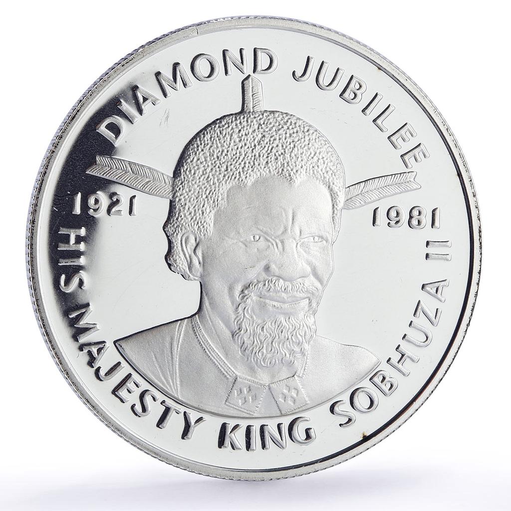 Swaziland 25 emalangeni Sobhuza II Jubilee Bird Politics proof silver coin 1981