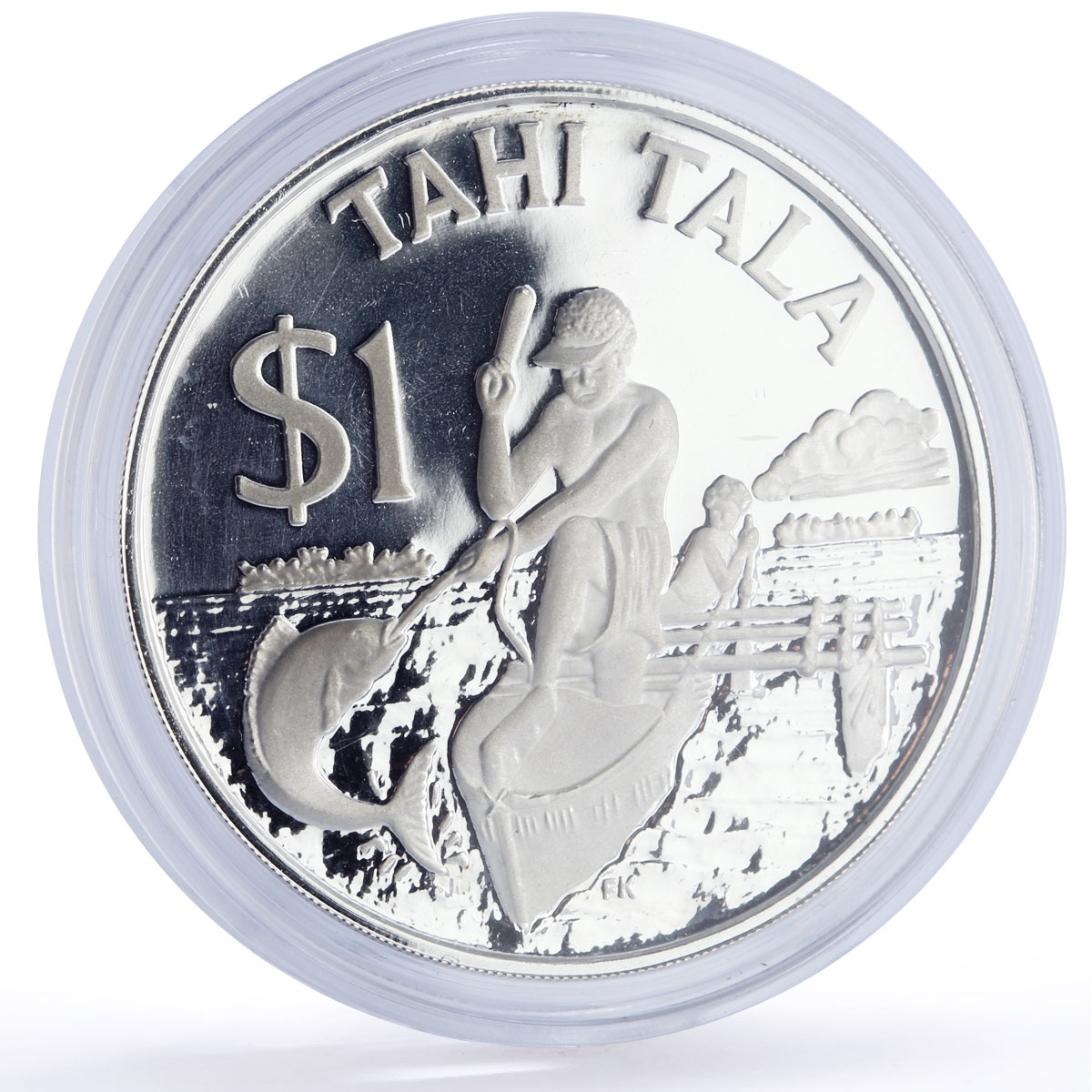 Tokelau 1 tala Man and Child Fishing Boat Ship KM-5a proof silver coin 1982
