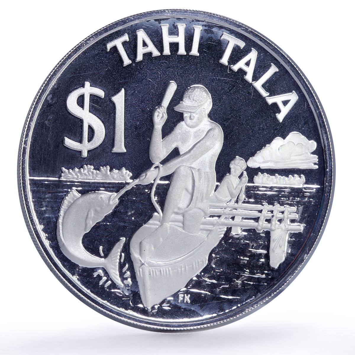 Tokelau 1 tala Man and Child Fishing Boat Ship KM-5a proof silver coin 1982