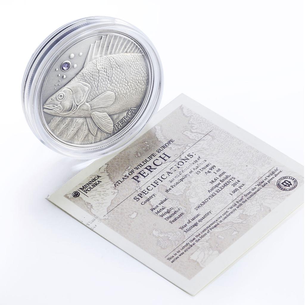 Andorra 10 diners Perch Fish Wildlife Conservation Fauna Matte silver coin 2014