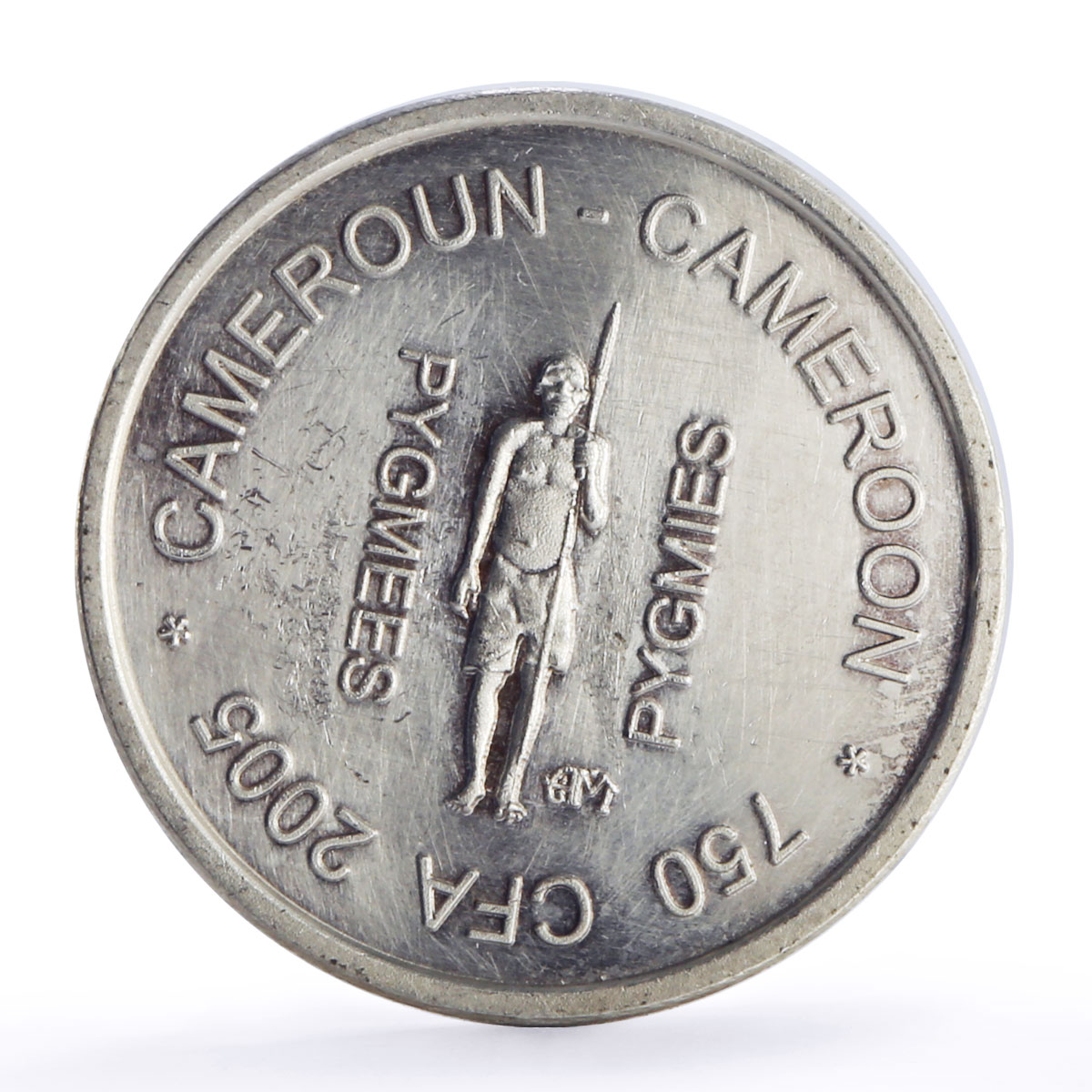Cameroon 750 francs 1/2 Africa Pygmy Peoples Pygmies Elephant silver coin 2005