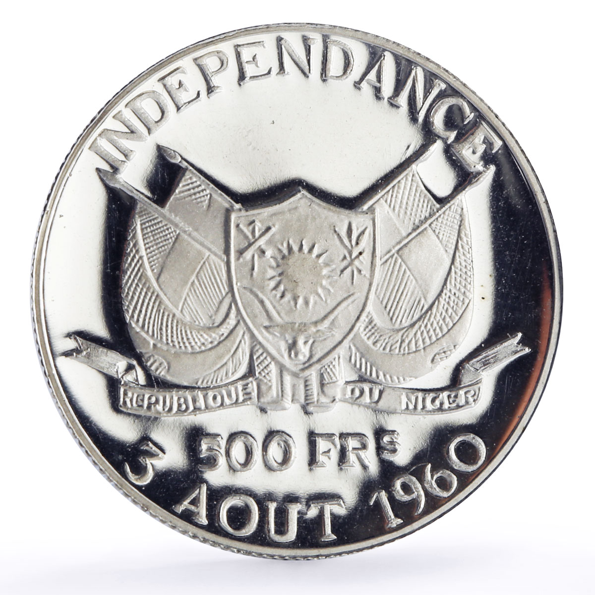 Niger 500 francs Independence Hamani History Politics proof silver coin 1960