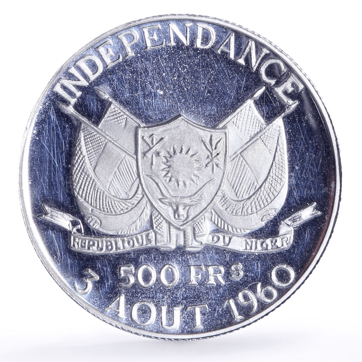 Niger 500 francs Independence Hamani History Politics proof silver coin 1960