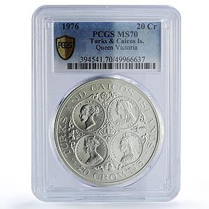 Turks and Caicos 20 crowns Queen Victoria Matte MS70 PCGS silver coin 1976